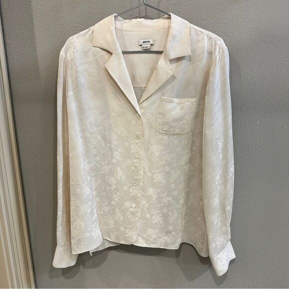 Jason Wu | 10 | cream Women's Floral Jacquard Satin Pajama style Shirt - Picture 2 of 7
